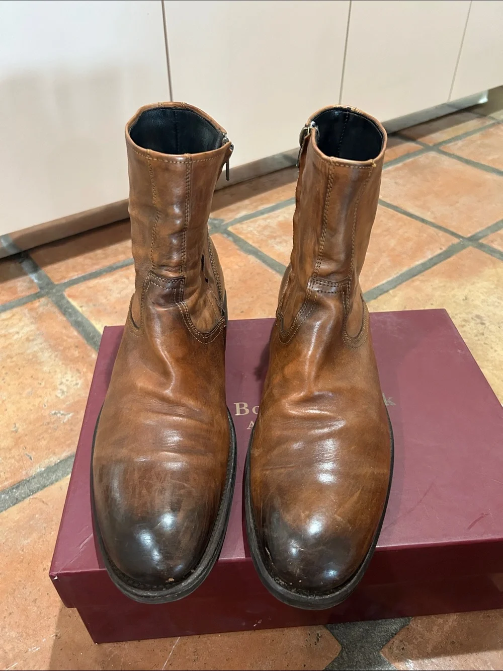 To Boot New York Men's Brown Leather Zip Ankle Boots